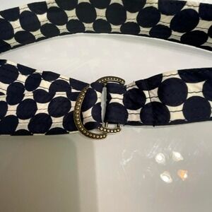 J Crew Navy and white polka dot belt with gold buckle‎
